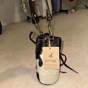 Black & White Cowhide Leather Bucket Bag